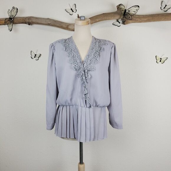 Vintage In the Mood gray pleated blouse - Picture 1 of 7